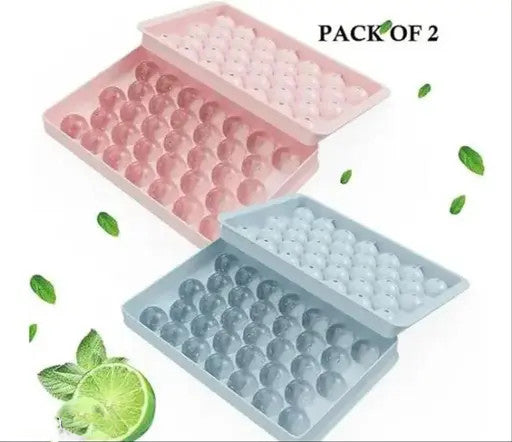 Round Ice Cube Tray Pack of 2 - Ball Maker Mold for Freezer Mini Circle Making 33 Pcs Sphere Chilling Cocktail Whiskey Plastic Reusable Flexible Trays Molds Cocktails Keep Drinks (Multi Color)