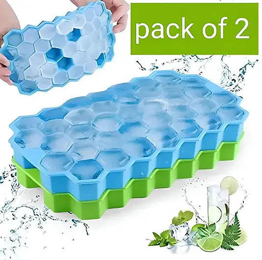 Honey Shape IceCube Mould Tray for Freezer Silicone Multifunctional Ice Trays for Flexible 37 Cavity Small Sphere Ice Cube Multicolor Tray for Chocolate Home Kitchen Items Set of 2 (Blue and green)